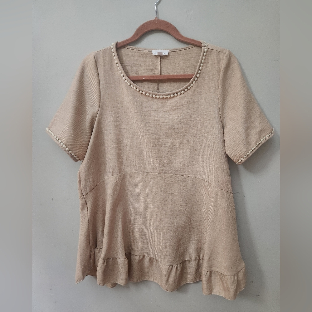 Hailey & Co Short Sleeve Blouse with Relaxed Fit Large
